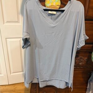Zenana Outfitters Light Blue V-Neck Short Sleeve Top